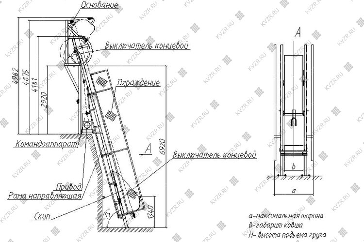Чертеж скипового подъемника СКИП-100